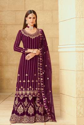 Wine embroidered faux georgette salwar 1