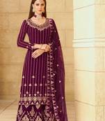 Wine embroidered faux georgette salwar