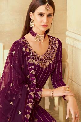 Wine embroidered faux georgette salwar 2