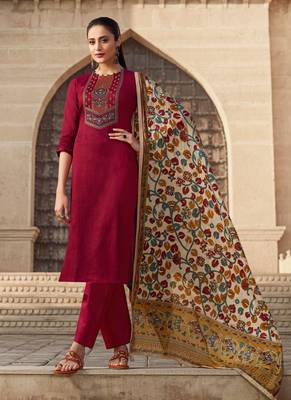 Red Embroidered Cotton Salwar Free size full stitched Up To 42" Size 1
