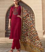 Red Embroidered Cotton Salwar Free size full stitched Up To 42" Size