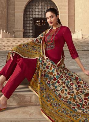 Red Embroidered Cotton Salwar Free size full stitched Up To 42" Size 2