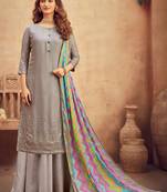Grey Embroidered Faux Georgette Salwar Up To 42" Size