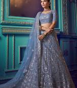 Bluish Grey Lehenga Choli Set For Women