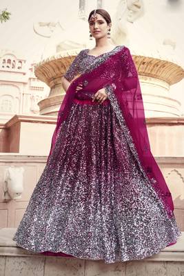 Pink Embroidered Net Semi Stitched Lehenga Up To 42" Size 1