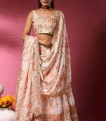 Off-White Embroidered Organza Semi Stitched Lehenga Up To 42" Size