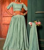 Green Embroidered Chiffon Semi Stitched Lehenga Up To 42" Size