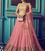 Pink Embroidered Net Semi Stitched Lehenga Up To 42" Size