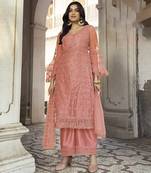 Peach embroidered net salwar