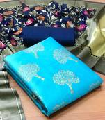 Blue floral print brocade salwar