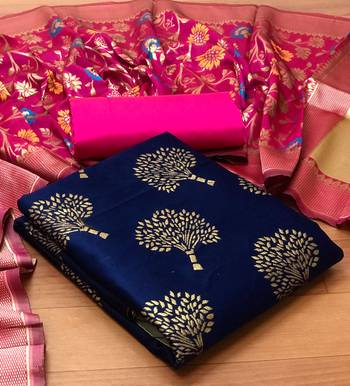 Navy-blue floral print brocade salwar 1