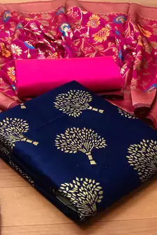 Navy-blue floral print brocade salwar
