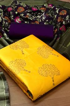 Yellow floral print brocade salwar