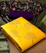 Yellow floral print brocade salwar