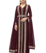 Maroon Designer Georgette Jacket Style Dress with Sequins and Stone Work