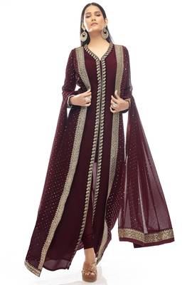 Maroon Designer Georgette Jacket Style Dress with Sequins and Stone Work 2