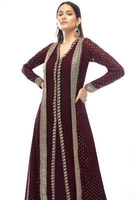 Maroon Designer Georgette Jacket Style Dress with Sequins and Stone Work 3