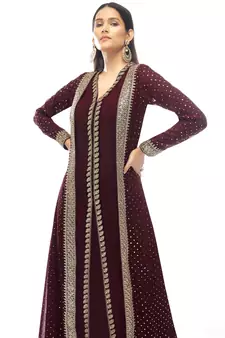 Maroon Designer Georgette Jacket Style Dress with Sequins and Stone Work