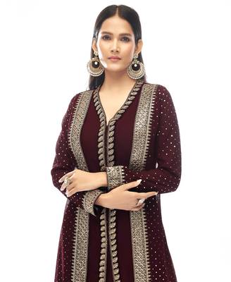 Maroon Designer Georgette Jacket Style Dress with Sequins and Stone Work 4