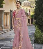   baby pink embroidered silk saree with blouse