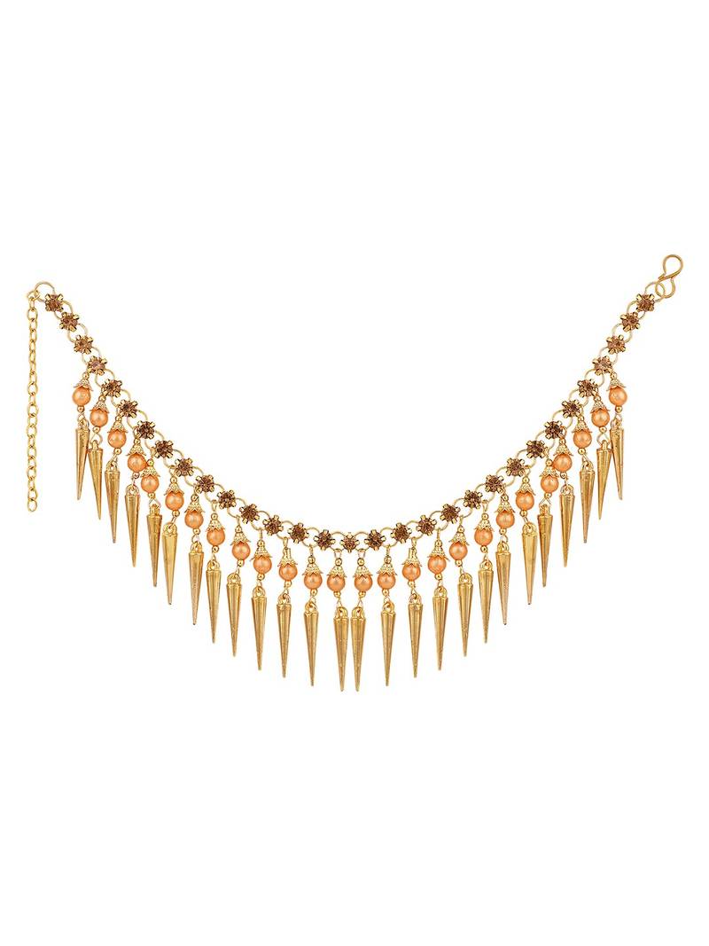 Statement Design Gold Plated Pearl Studded with Triangle Fringes hanging Toe Anklet for Girls and Women