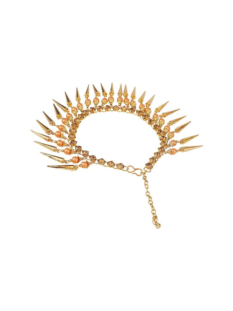 Statement Design Gold Plated Pearl Studded with Triangle Fringes hanging Toe Anklet for Girls and Women