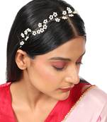 Statement Silver Plated Floral Design Peal Studded Foldable Hair Accessory for Women and Girls