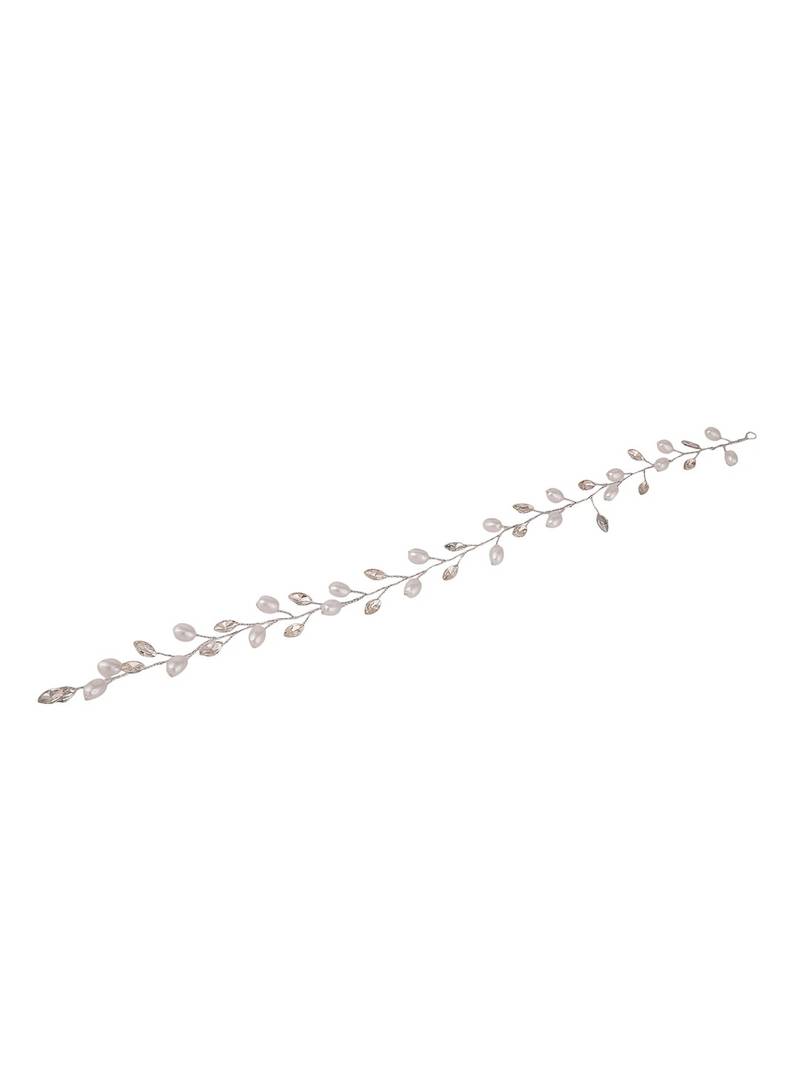 Contemporary Silver Plated Leaf Design Peal Studded Foldable Hair Accessory for Women and Girls