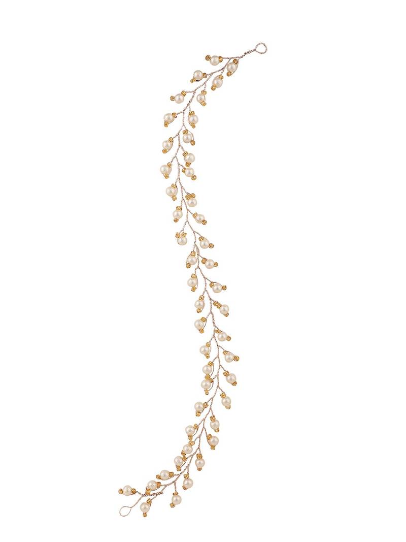 Statement Gold Plated Leaf Design Peal Studded Foldable Hair Accessory for Women and Girls