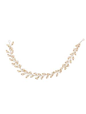 Statement Gold Plated Leaf Design Peal Studded Foldable Hair Accessory for Women and Girls 4