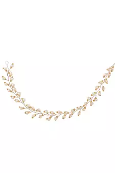 Statement Gold Plated Leaf Design Peal Studded Foldable Hair Accessory for Women and Girls