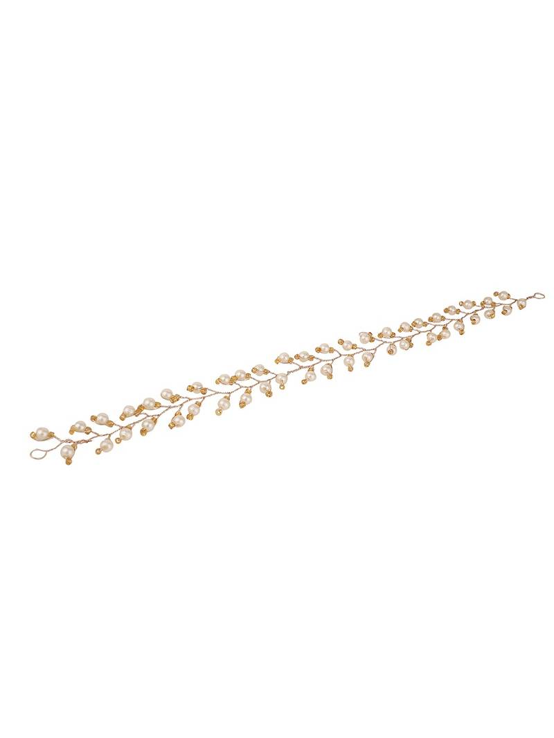 Statement Gold Plated Leaf Design Peal Studded Foldable Hair Accessory for Women and Girls