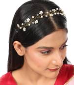 Statement Gold Plated Floral Design Peal Studded Foldable Hair Accessory for Women and Girls