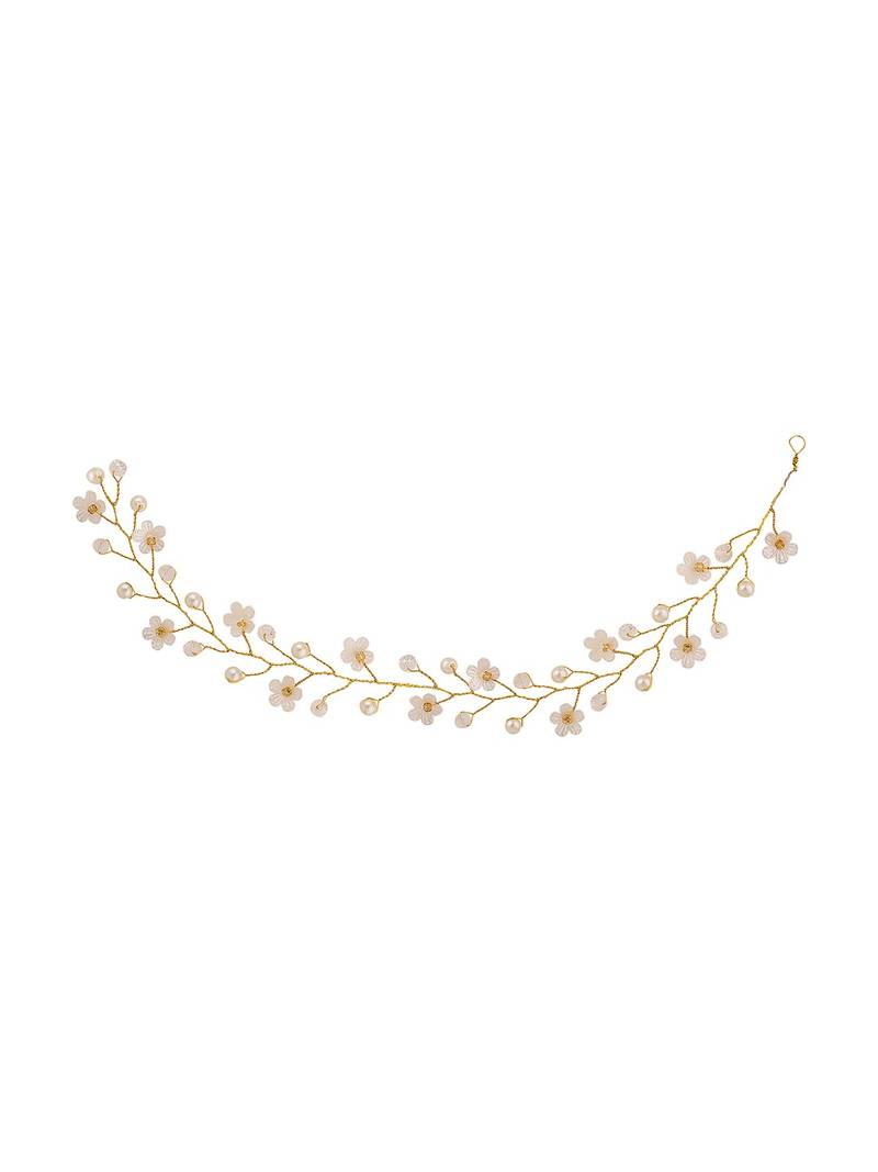 Statement Gold Plated Floral Design Peal Studded Foldable Hair Accessory for Women and Girls
