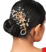Statement Gold Plated Pearl Studded Floral Design Foldable Hair Accessory with comb for Women and Girls