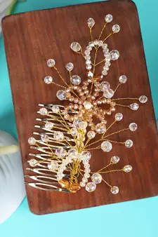 Statement Gold Plated Pearl Studded Floral Design Foldable Hair Accessory with comb for Women and Girls
