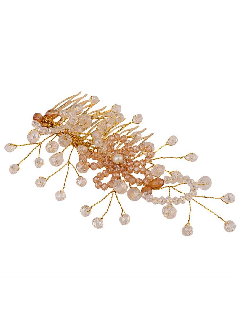 Statement Gold Plated Pearl Studded Floral Design Foldable Hair Accessory with comb for Women and Girls