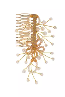 Statement Gold Plated Pearl Studded Floral Design Foldable Hair Accessory with comb for Women and Girls