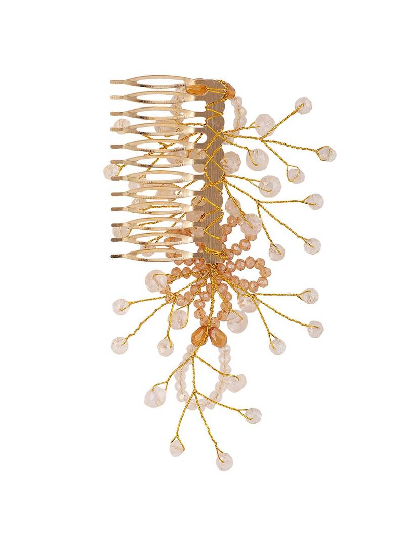 Statement Gold Plated Pearl Studded Floral Design Foldable Hair Accessory with comb for Women and Girls