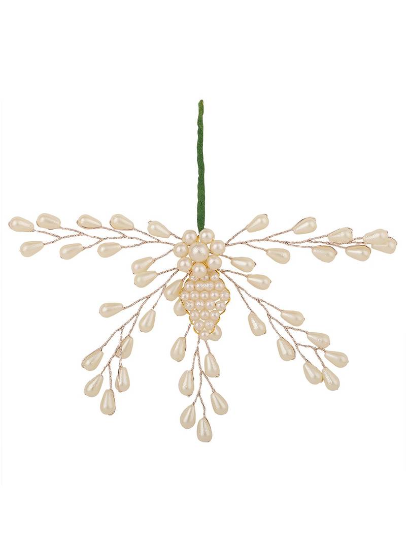 Contemporary Silver Plated Leaf Shaped White colored Pearl Studded Foldable Hair Accessory for Women and Girls