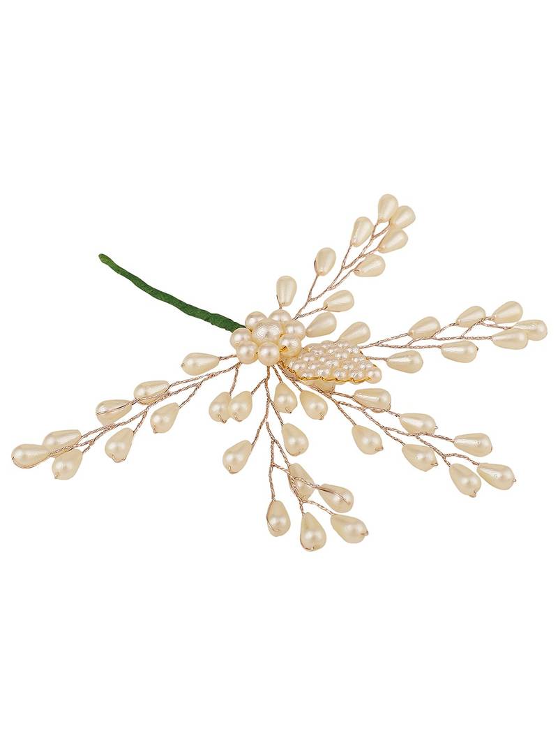 Contemporary Silver Plated Leaf Shaped White colored Pearl Studded Foldable Hair Accessory for Women and Girls