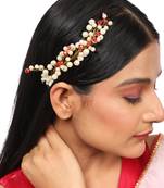 Statement White and Red colored Pearl Studded Foldable Hair Accessory for Women and Girls