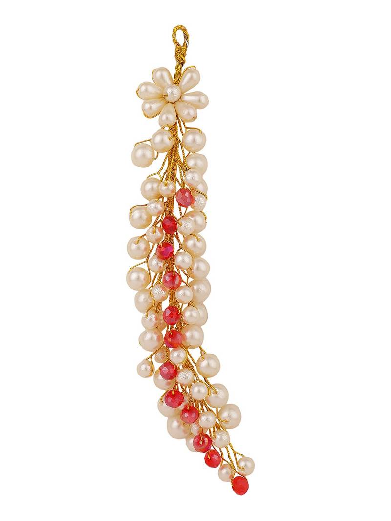 Statement White and Red colored Pearl Studded Foldable Hair Accessory for Women and Girls