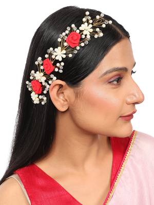 Statement Gold Plated Rose and Pearl Studded Foldable Hair Accessory for Women and Girls 1