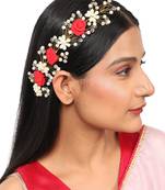 Statement Gold Plated Rose and Pearl Studded Foldable Hair Accessory for Women and Girls