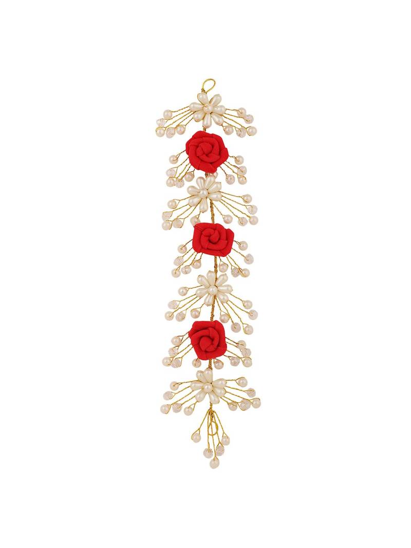 Statement Gold Plated Rose and Pearl Studded Foldable Hair Accessory for Women and Girls