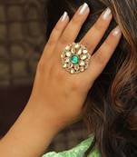 Green Kundan Flower Ring