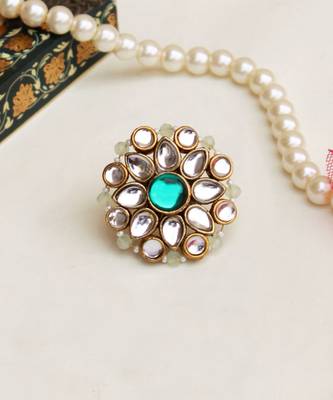 Green Kundan Flower Ring 3