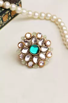 Green Kundan Flower Ring
