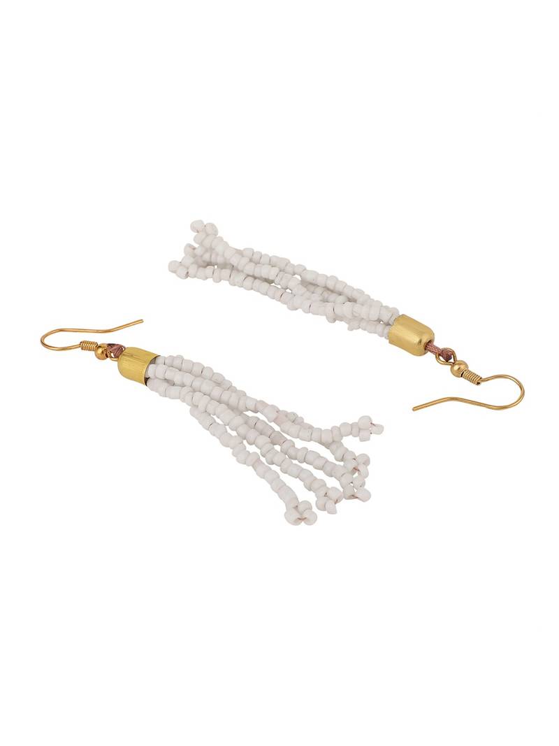 Contemporary White Colored Beads Gold Plated Heavy Layered Necklace Set with Earring for Women and Girls.